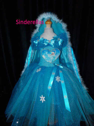 Sparkly /& Diamante Party Tutu Dress /& cape Handmade 1-11 Inspired Elsa Frozen