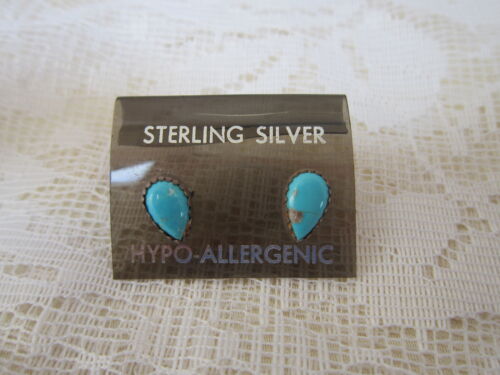 1970/'s Native American Sterling Silver /& Turquoise Teardrop Post Earrings