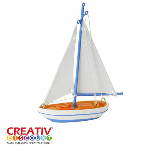 zum Basteln maritime Dekoration Länge 7 x 11cm Miniatur- Segelboot blau-weiß