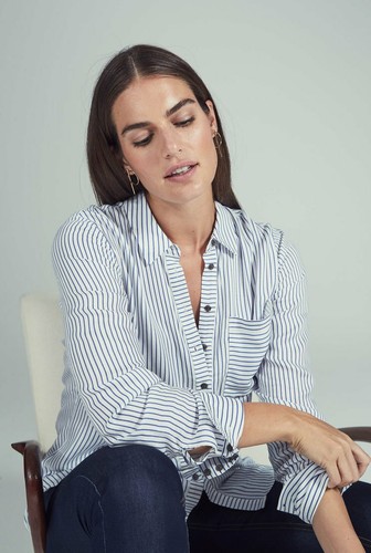 Long Tall Sally Tall Womens Longline Stripe Shirt in Blue//White