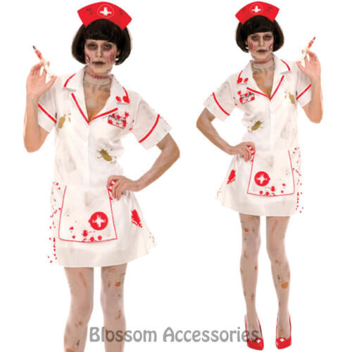 K9 Zombie Nurse Fancy Dress Horror Bloody Scary Halloween Party Costume Outfit