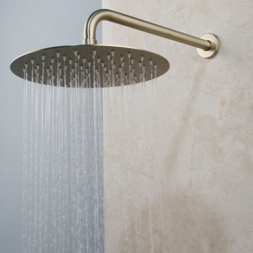 Brushed Gold Bathroom Shower Faucet Set Round Rainfall Shower Heads Mixer Tap 