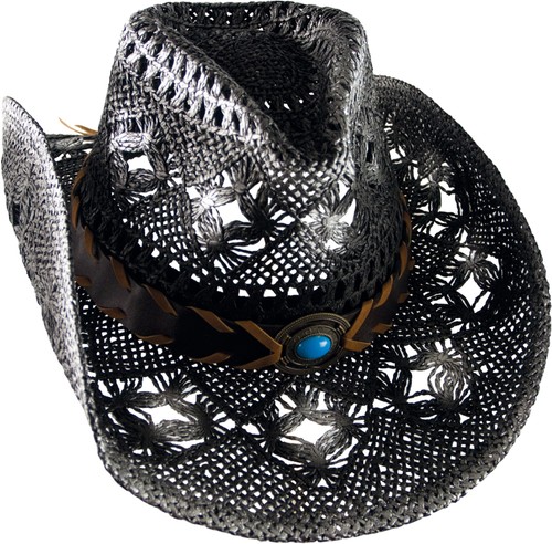 Cowboy Hat Straw Cowboy Hat Hat with hatband Black//White Flamed