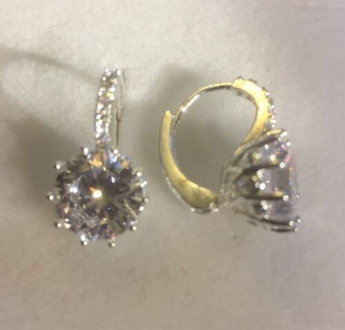 FH French hoop 18k white gold pltd earrings with crystal gemstones Plum UK BOXED