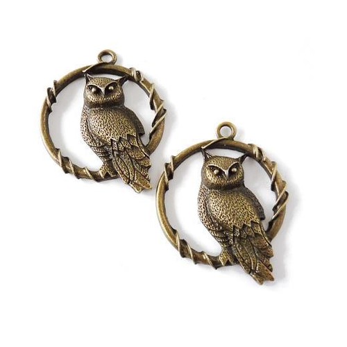 2pcs Owls 32mm x 46mm Buddly Crafts Antique Bronze Metal Charms