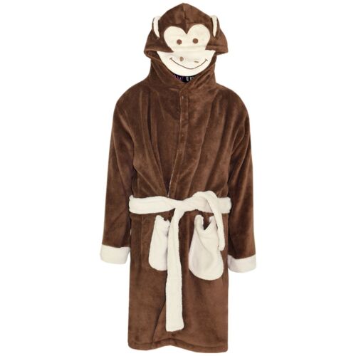 Kids Girls Boys Bathrobe Monkey 3D Animal Dressing Gown Fleece Night Lounge Wear 