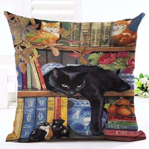 European Style Cute Book Cat Party Cushion linen Throw Pillowcase Home Decor 18' 