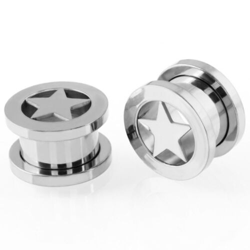 Details about   1pc Rock Star Titanium Star Screw On Hollow Tunnels Ear Plugs Earlets Gauges 