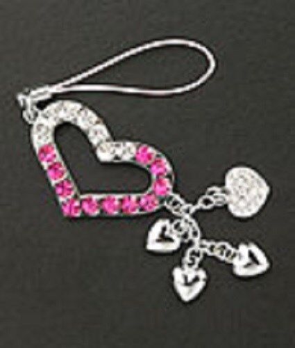 Cell Phone Charm Silver Plated Crystal Heart Christmas Gifts Free Shipping Pink
