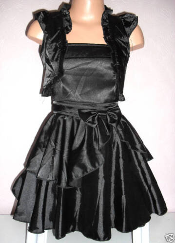 Niñas Princesa adorno de moño negro satinado para Festividades Baile de graduación Fiesta Vestido /& Bolero Edad 3-4