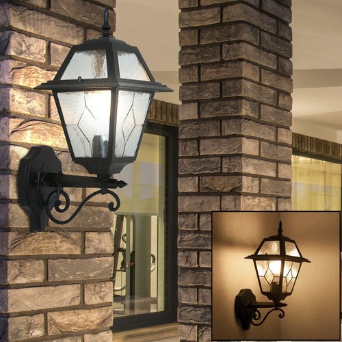 LED Außen Wand Laterne Landhaus Stil ALU Außen Leuchte Garagen Balkon Glas Lampe