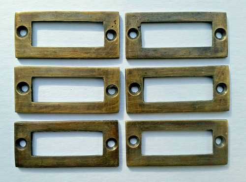 6 antique vintage brass file cardholder label holder 2 3//16/" x 1/" #F3