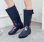 Womens Fashion Knee High Boots Floral Round Toe Rainboots Shoes Casual Comfort