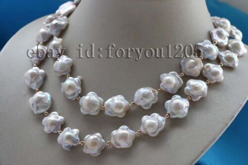 36" Genuine Natural 16mm White Flower Reborn keshi Pearl Necklace 14k #f2298! 