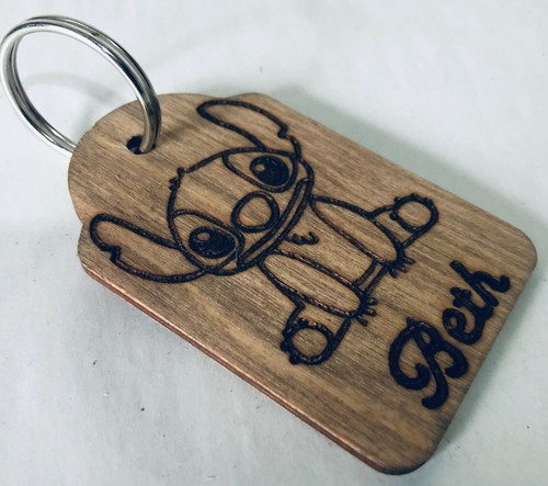 Personalised Wood Stitch Key Ring Keyring Key Chain Engraved Lilo /& Stitch Gift