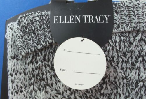 Ellen Tracy Women/'s Metallic Knit Fringed Scarf /& Pom Pom Hat Set w Gift Box New