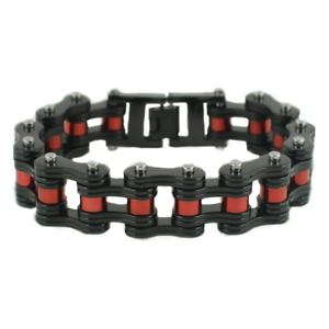Details about   Stainless Steel Black with Red Stripe Bike Chain Bracelet 
