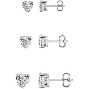 Details about  / Savlano 3 Pair 14K White Gold Plated CZ Heart Cut Stud Earrings 4mm 6mm /& 8mm