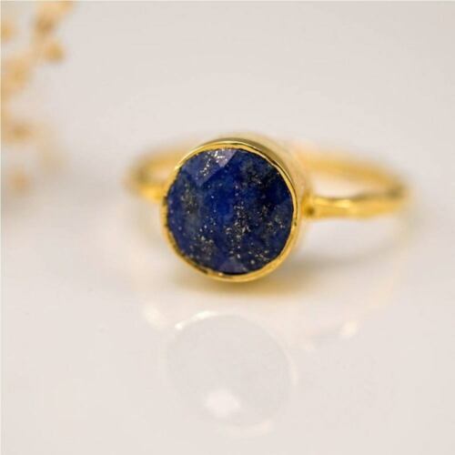 Lapis Lazuli Gold Plated Ring 925 Sterling Silver Ring Boho Ring All Size DK-27