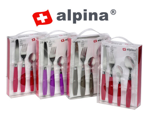 Alpina Besteck Set 16-tlg 4 Personen Edelstahl Essbesteck Messer Gabel Löffel