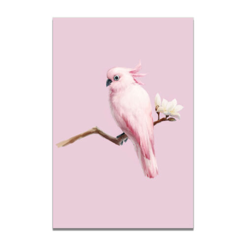 Nordic Pink Cute Parrot Flower Plant Canvas Art Poster Picture Wall Home Decor
