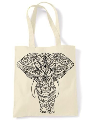 Tribal Indian Elephant Tattoo Large Print Tote Shoulder Shopping Bag 