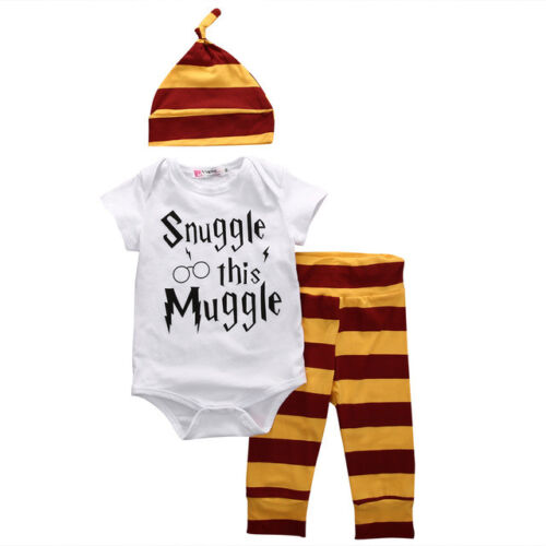 NEW Snuggle This Muggle Baby Boys Short Sleeve Bodysuit Pants Hat Outfit Set 