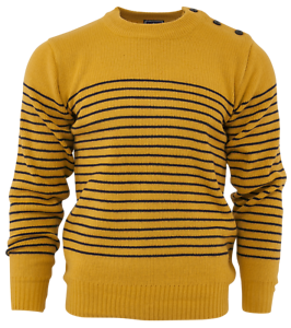 Relco Mens Mod Striped Naval Mustard Yellow Guernsey Knit Jumper Anchor Buttons