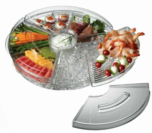 Shrimp Cocktail Chiller Serving Tray Party AB-5-L Appetizers On Ice with Lids 