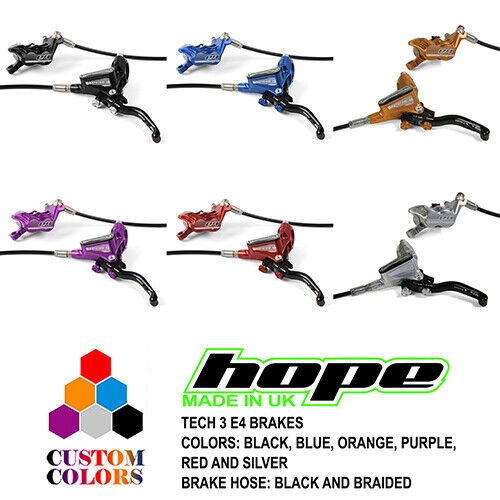 All Colors Hope Tech 3 E4 Enduro Brakes Brand New Black / Braided Hose 