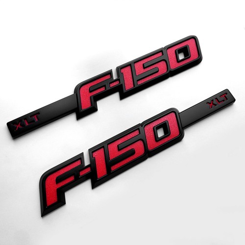 2x OEM F-150 XLT Emblem Badge Fender 3D logo Ford F150 F Black Red Genuine Parts