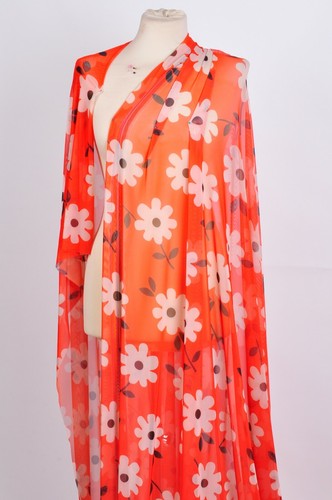 STUNNING ORANGE 60s 70s FLORAL DAISY PRINT NETTING FABRIC SOFT MESH NET CRAFT