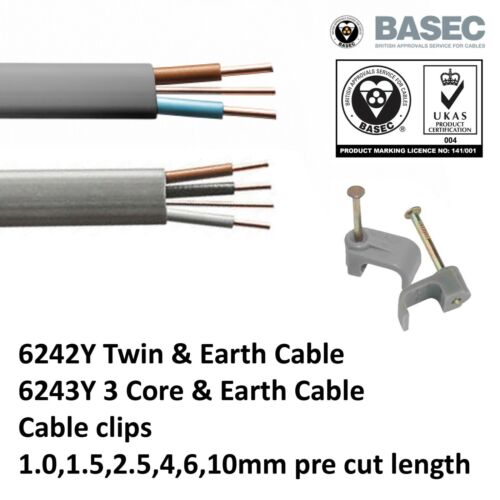Twin y tierra 6242Y de 3 Núcleos & Tierra 6243Y Cable De Alambre Zócalo T&E Luces eléctrico 