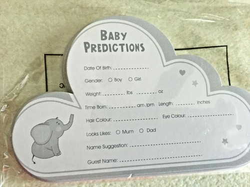 20 Baby prediction cards grey cloud shape with elephant theme baby shower game