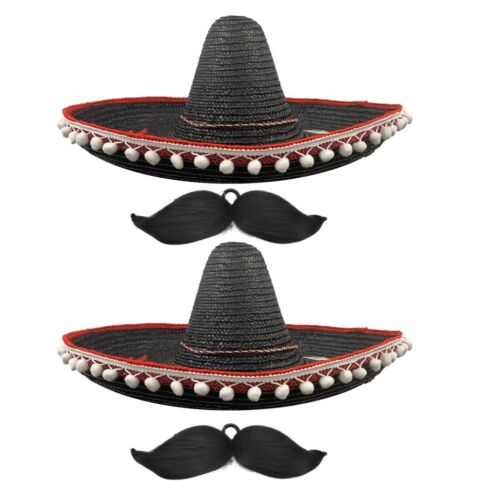 Couple noir chapeau mexicain & souple moustache accessoire robe fantaisie Sombrero 