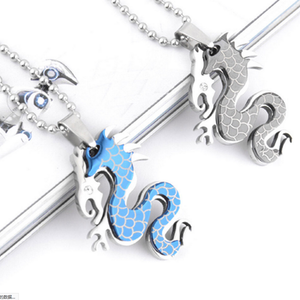 Fashion Hommes dragon en acier inoxydable Pendentif Cuir Chaîne Collier BYCX110 Cadeau