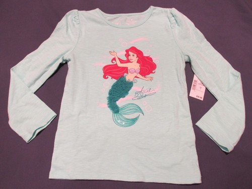 NWT Disney Princess Ariel Mermaid Top Shirt Tee 4 7 Long Slv Aqua In Gift Box