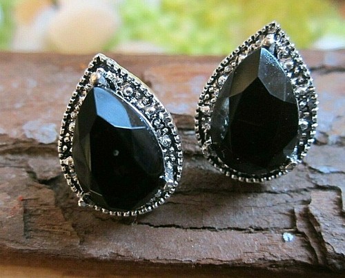 ohrstecker studs schwarze tropfen silber 925 flügel 80er-90er 94