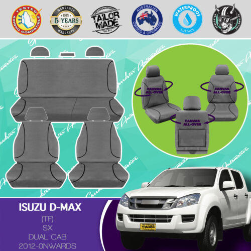 ISUZU D-MAX TF 2012 ONWARDS CANVAS WATERPROOF TAILOR MADE GREY CAR SEAT COVERS 