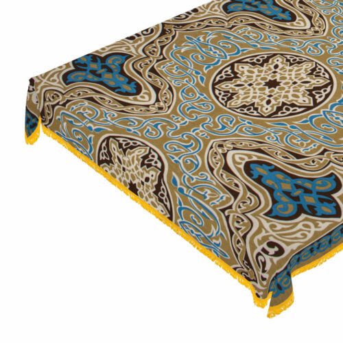 Ramadan Eid Decorations Brown Cotton Linen Square Table Cloth Cover 55" 140 cm 