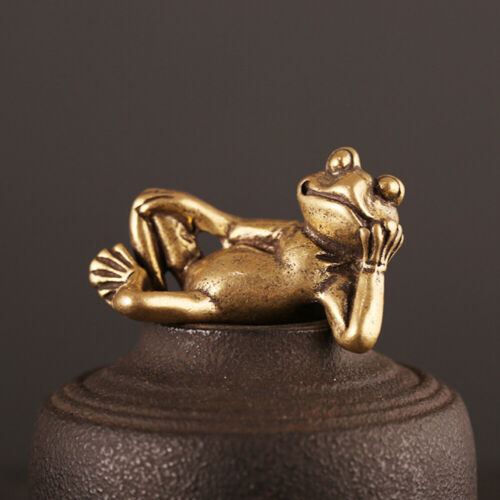 1pc Retro Frog Figurine Brass Vintage Miniature Frog Statue Ornament Sculpture