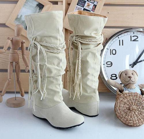 Casual femme nouveau en Daim Synthétique Souple Boho Fringe Bottes Mi-mollet Chaussures femmes 99