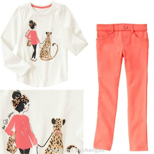 NWT Gymboree 5 6 RIGHT MEOW 2pc Girls Walking Leopard Cat Gem Top /& Ponte Pants