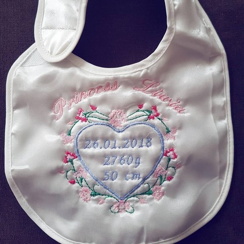 ;birth details gift baby shower cotton satin Baby personalised bibs christening