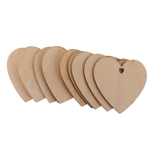25 Pieces Wood Cutout Shapes Unfinished Heart Slice with Hole for Craft 80mm