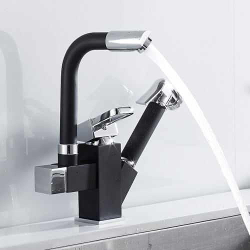 Black 360° Swivel Spout Kitchen Sink Mixer Taps With Pull Out Bidet Spray Tap 