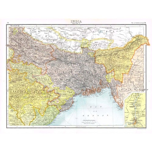 INDIA Bengal Bhutan Sikkim Assam Antique Map 1894 by Bartholomew