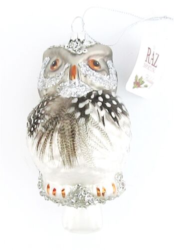 Owl Xmas Tree Hanging Decoration Traditional Glass Style Silver/Grey from RAZ 