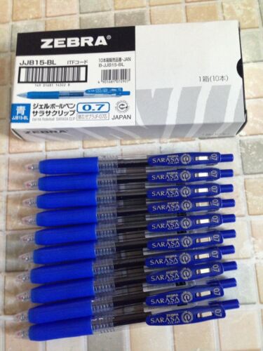 Box of 10 pcs Zebra Sarasa 0.4mm Push Clips gel ink Pens BLUE ink color