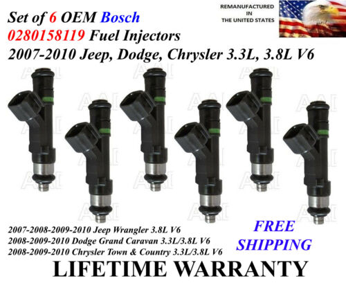 Set of 6 OEM Bosch Fuel Injectors For 2007-2010 Jeep Wrangler 3.8L V6